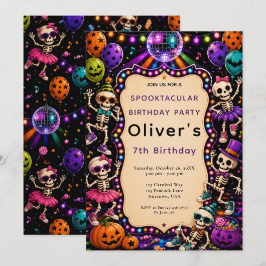 Dansend Skelet Halloween Verjaardag Kaart (Voorkant / Achterkant)
