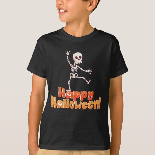 Dansend skelet "Happy Halloween" T-shirt (Voorkant)