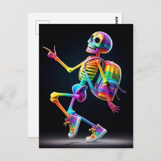 Dansend skelet in regenboogkleuren briefkaart (Voorkant / Achterkant)