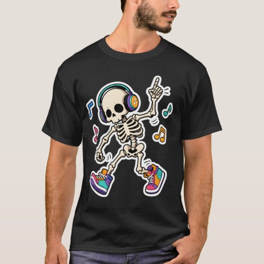Dansend Skelet met Koptelefoons T-shirt (Voorkant)