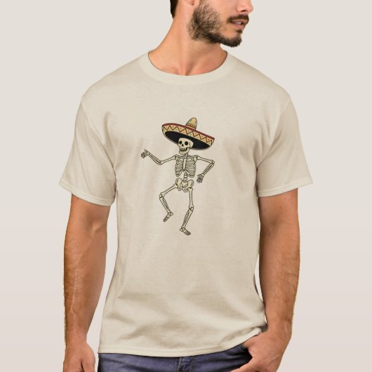 Dansend skelet met Sombrero Día de los Muertos T-shirt (Voorkant)