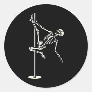 Dansend skelet op paal grappig Halloween Ronde Sticker