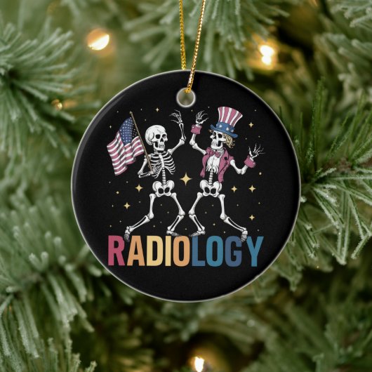Dansend Skelet Radiologie X-ray Tech Patriottisch Keramisch Ornament (Boom)