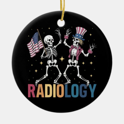 Dansend Skelet Radiologie X-ray Tech Patriottisch Keramisch Ornament (Voorkant)