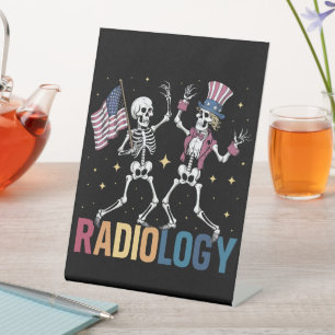 Dansend Skelet Radiologie X-ray Tech Patriottisch Reclamebord Met Voetstuk