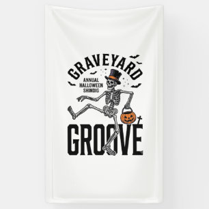 Dansend Skelet Shirt met Pompoen Vintage Hallow Spandoek