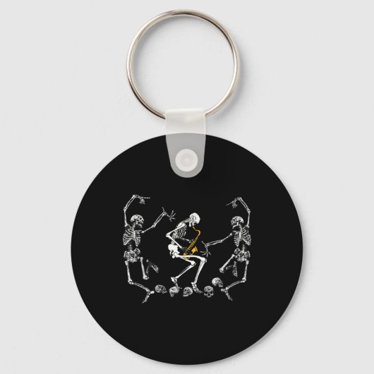 Dansend skelet spelen saxofoon Halloween Sleutelhanger (Voorkant)