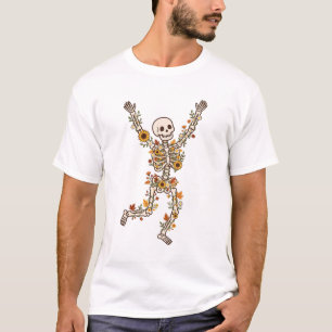 Dansend Skelet Wilde Bloem Botanische Halloween Ar T-shirt