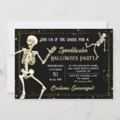 Dansend Skelet Zwart Goud Halloween Feest Kaart (Voorkant)