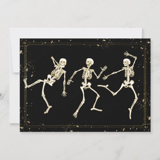 Dansend Skelet Zwart Goud Halloween Feest Kaart (Achterkant)