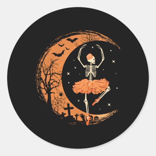 Dansend Skeleton Ballerina Ballet Dance Halloween Ronde Sticker (Voorkant)