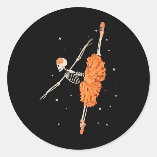 Dansend Skeleton Ballerina Ballet Dance Halloween Ronde Sticker (Voorkant)