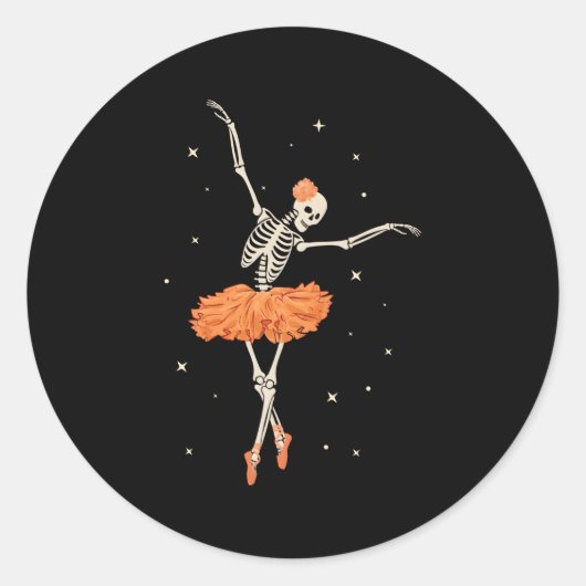 Dansend Skeleton Ballerina Ballet Dance Halloween Ronde Sticker (Voorkant)