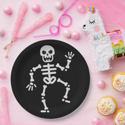 Dansend Skeleton Glitter Halloween Papieren Bordje (Feest)