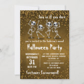 Dansend Skeleton Gold Glitter Halloween Party Kaart (Voorkant)