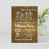 Dansend Skeleton Gold Glitter Halloween Party Kaart (Staand voorkant)