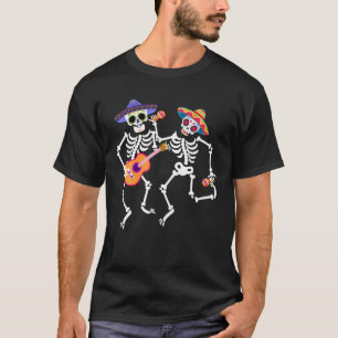 Dansend Skeleton Guitar Dia de Los Muertos Calaver T-shirt
