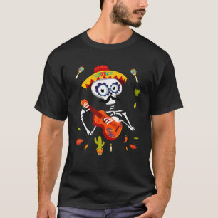 Dansend Skeleton Guitar Mexican Mannen Dia de Los  T-shirt