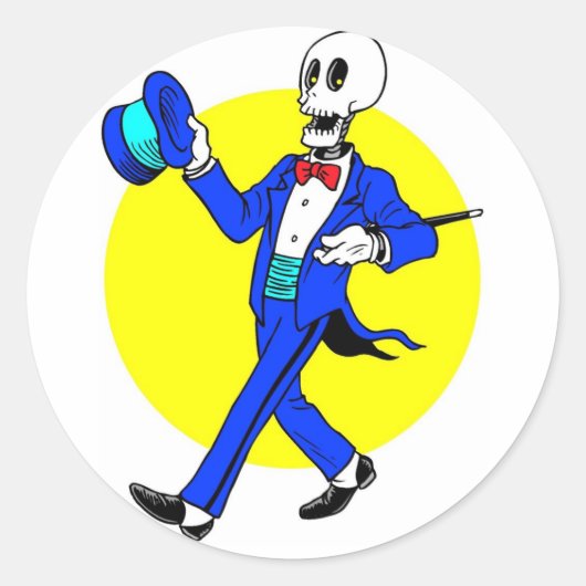 Dansend Skeleton Ronde Sticker (Voorkant)
