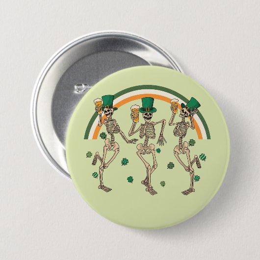 Dansend Skeletons St Patrick Ronde Button 7,6 Cm (Voorkant /achterkant)