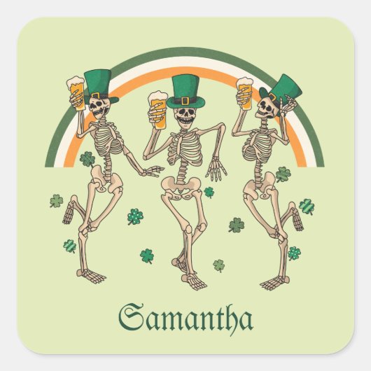 Dansend Skeletons St Patrick Vierkante Sticker (Voorkant)