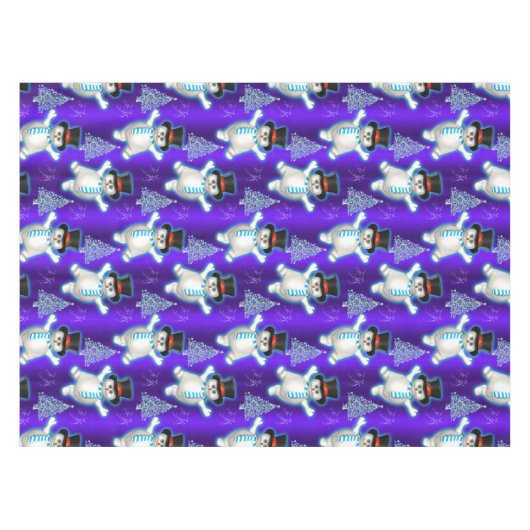 Dansend Snowmen Blue Kerstmis Tafelkleed (Voorkant (Horizontaal))