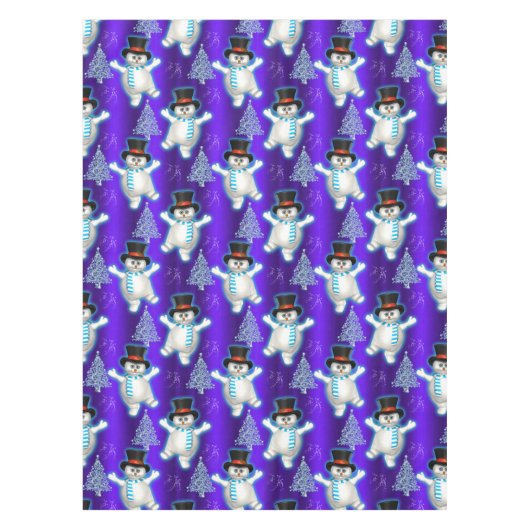 Dansend Snowmen Blue Kerstmis Tafelkleed (Voorkant)