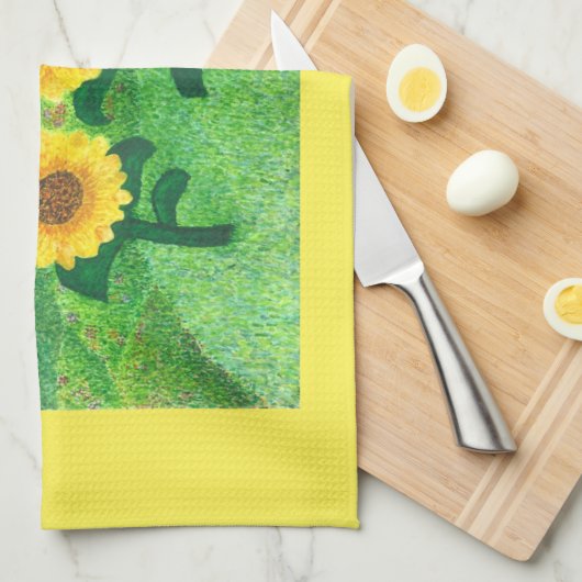 Dansend Sunbloemen Kitchen Towel Yellow Theedoek (Quarter Fold)