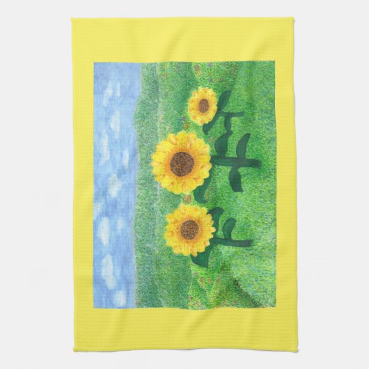 Dansend Sunbloemen Kitchen Towel Yellow Theedoek (Verticaal)