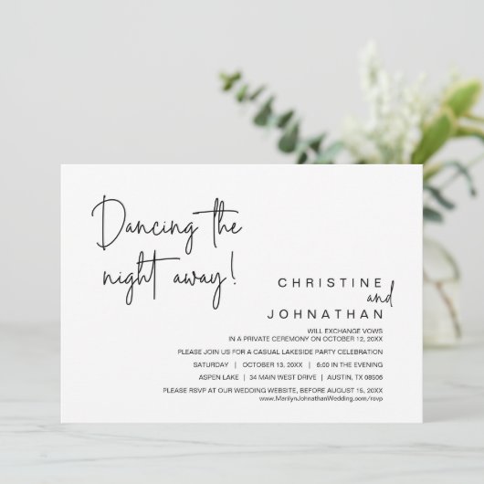 Dansend the Night Away, Wedding Elopement Party Kaart (Staand voorkant)