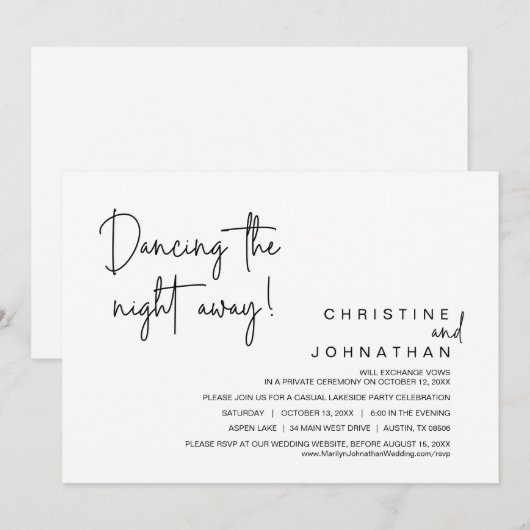 Dansend the Night Away, Wedding Elopement Party Kaart (Voorkant / Achterkant)
