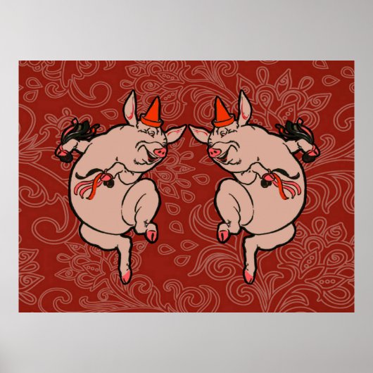 Dansend Varken Antiek Schattig Danseres Poster (Voorkant)