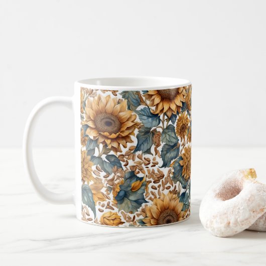 Dansend Zonnebloem Patronenontwerp Koffiemok (Met donut)