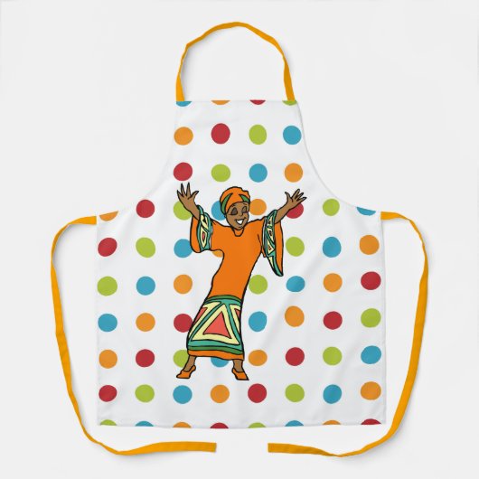 Dansende Afrikaanse vrouw op Polka Dots Schort (Voorkant)