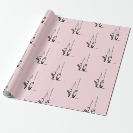 Dansende Ballerina Feet on Pink Cadeaupapier (Uitgerold)