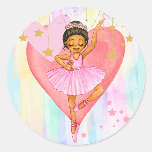 Dansende Ballerina Meisje Harten en Sterren Ronde Sticker (Voorkant)
