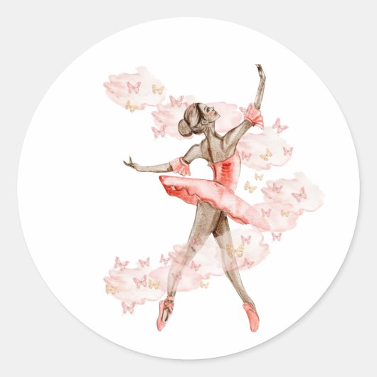 Dansende ballerina met vlinder. ronde sticker (Voorkant)