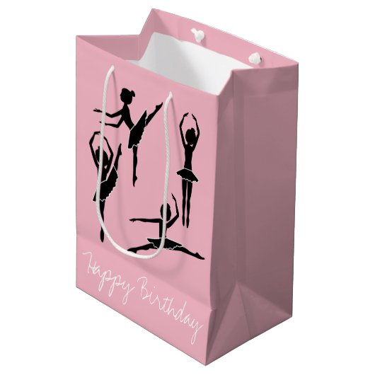Dansende Ballerina Silhouette Ballet Klasse Medium Cadeauzakje (Voorkant Gekanteld)