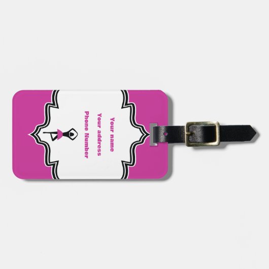 Dansende ballerina zwart, warm roze aangepast bagagelabel (Voorkant horizontaal)