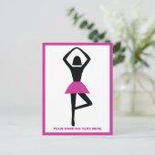 Dansende ballerina zwart, warm roze aangepast briefkaart (Staand voorkant)