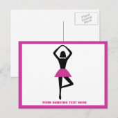 Dansende ballerina zwart, warm roze aangepast briefkaart (Voorkant / Achterkant)