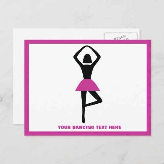 Dansende ballerina zwart, warm roze aangepast briefkaart (Voorkant / Achterkant)