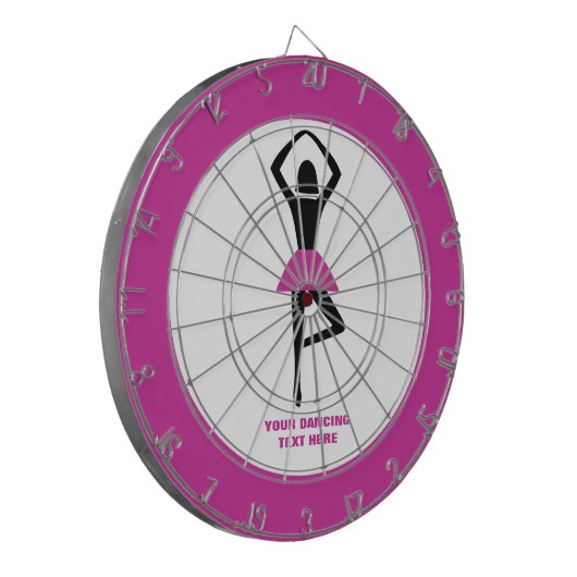 Dansende ballerina zwart, warm roze aangepast dartbord (Voorkant Links)
