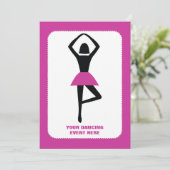 Dansende ballerina zwart, warm roze aangepast kaart (Staand voorkant)