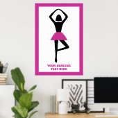 Dansende ballerina zwart, warm roze aangepast poster (Thuiskantoor)