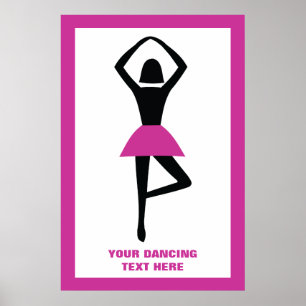 Dansende ballerina zwart, warm roze aangepast poster