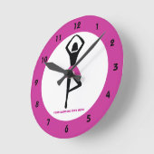 Dansende ballerina zwart, warm roze aangepast ronde klok (Hoek)