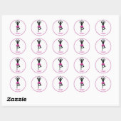 Dansende ballerina zwart, warm roze aangepast ronde sticker (Vel)