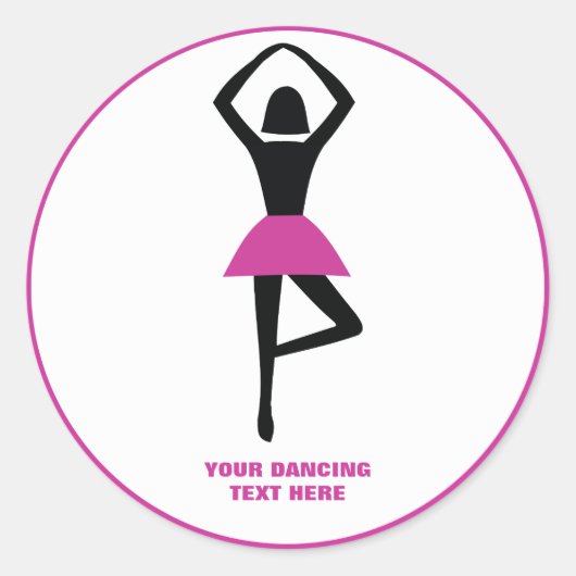 Dansende ballerina zwart, warm roze aangepast ronde sticker (Voorkant)