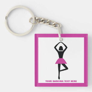Dansende ballerina zwart, warm roze aangepast sleutelhanger